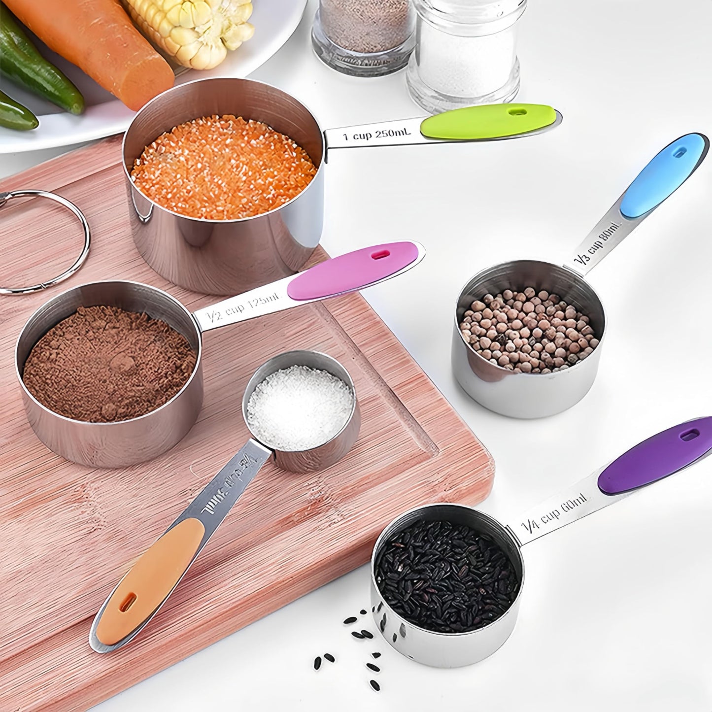 - 10 Pcs Measuring Cups and Spoons Set, Includes 5 Stainless Steel Nesting Measuring Cups & 5 Mini Measuring Spoons,Stackable Handle Accurate Tablespoon for Measuring Dry and Liquid Ingredients