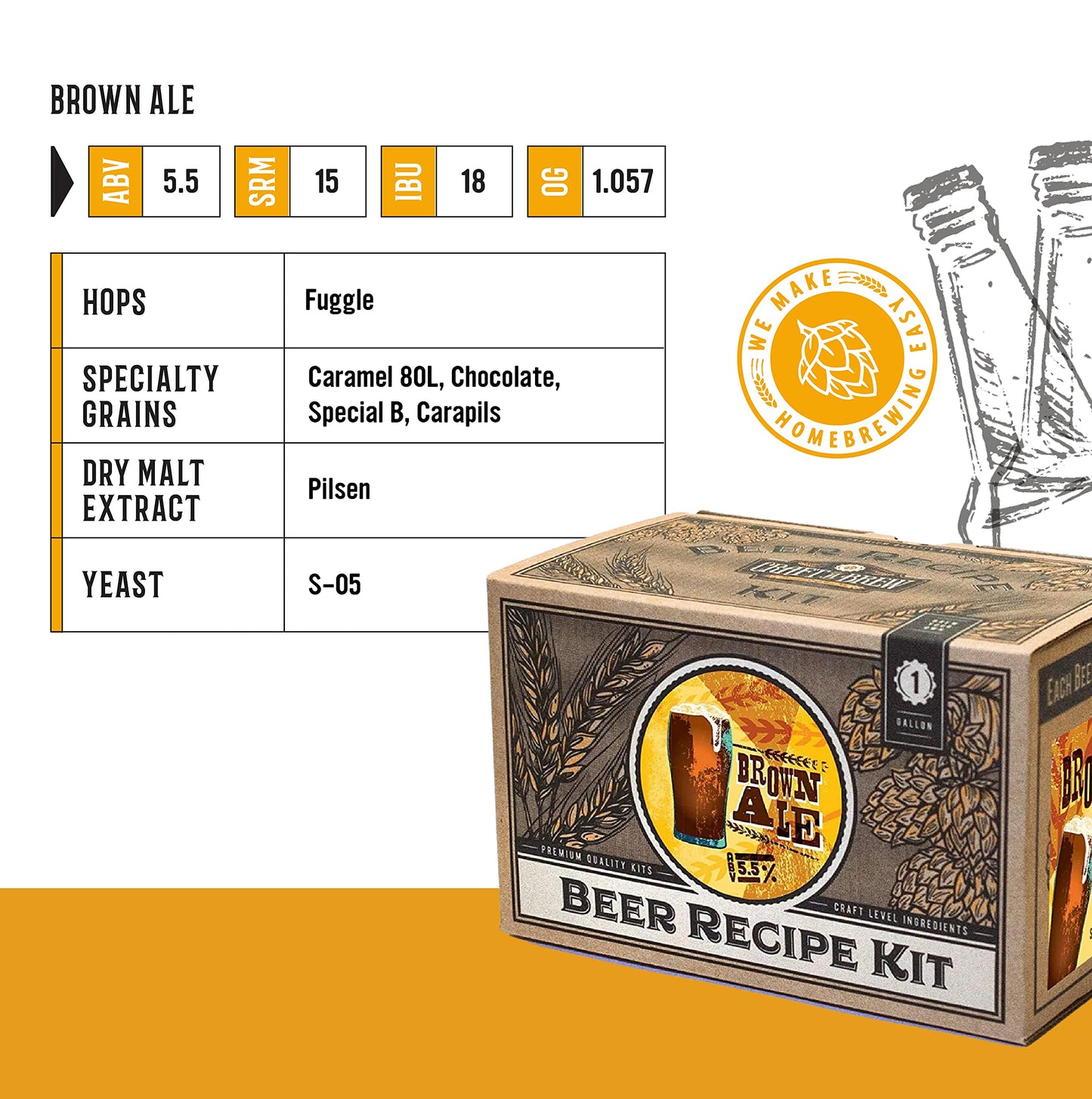 Craft A Brew Brown Ale Refill Recipe Kit; 1 Gallon; Ingredients for Home Brewing Beer
