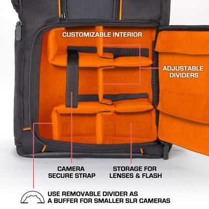 - USA Gear Digital Camera Backpack DSLR Photo Bag with Comfort Design, Waterproof Cover -