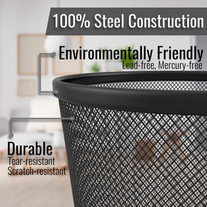 Circular Mesh Waste Paper Bin, Lightweight Waste Basket Garbage Can, Metal Trash Bin Ideal for Kitchen Home Office Dorm Room Living Room Desk Bedroom (Black)