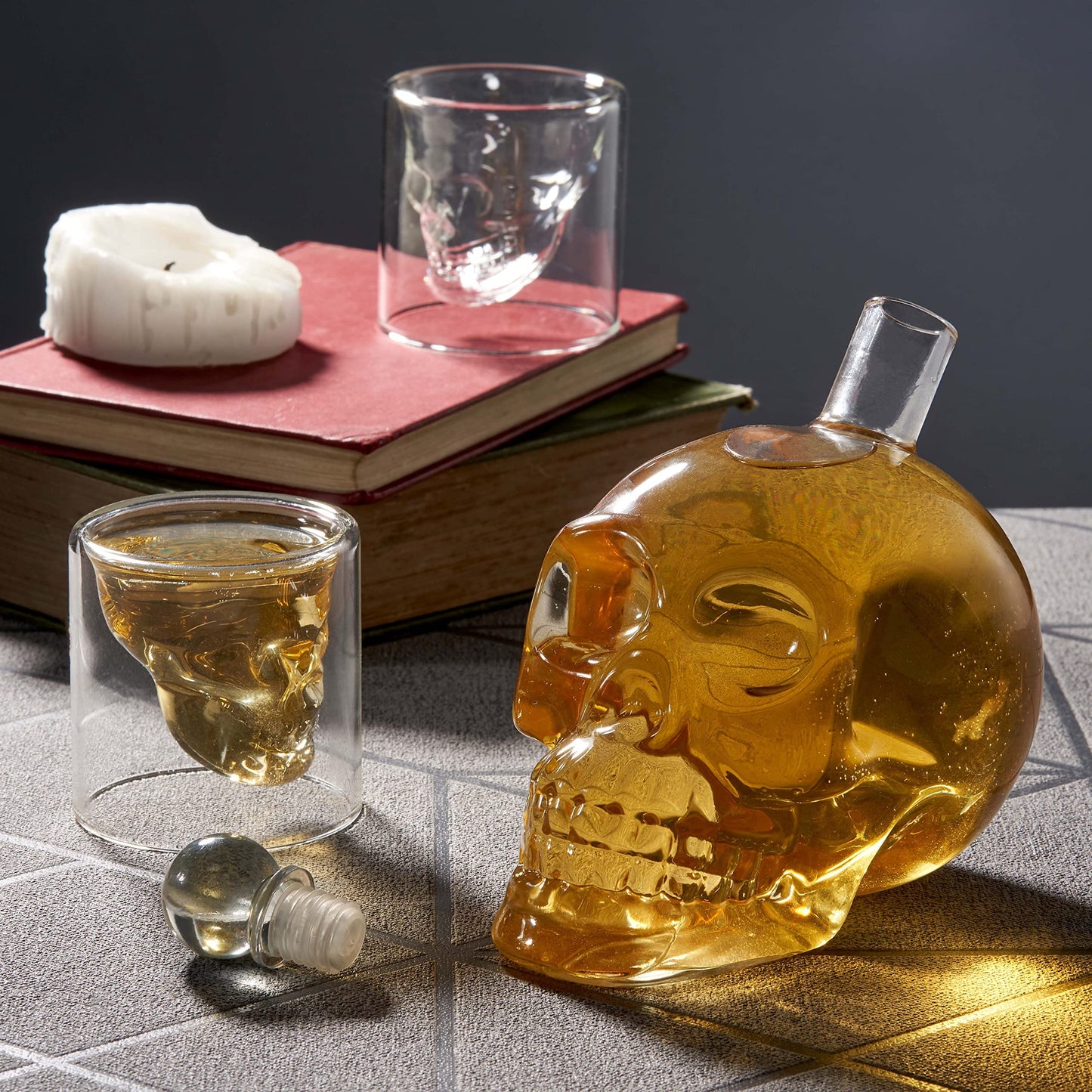 - Oak & Steel | Skull Glass Decanter | 6 Skull Glass Shot Glasses -