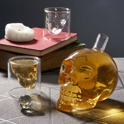 - Oak & Steel | Skull Glass Decanter | 6 Skull Glass Shot Glasses -
