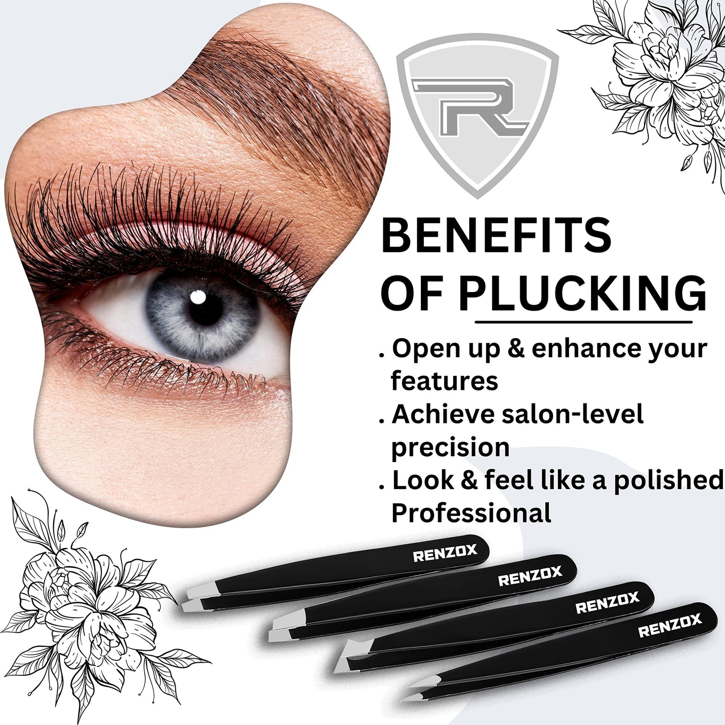 - Renzox Tweezers for Facial Hair | Hair Removal | Eyebrow Tweezers |  Stainless Steel Black -