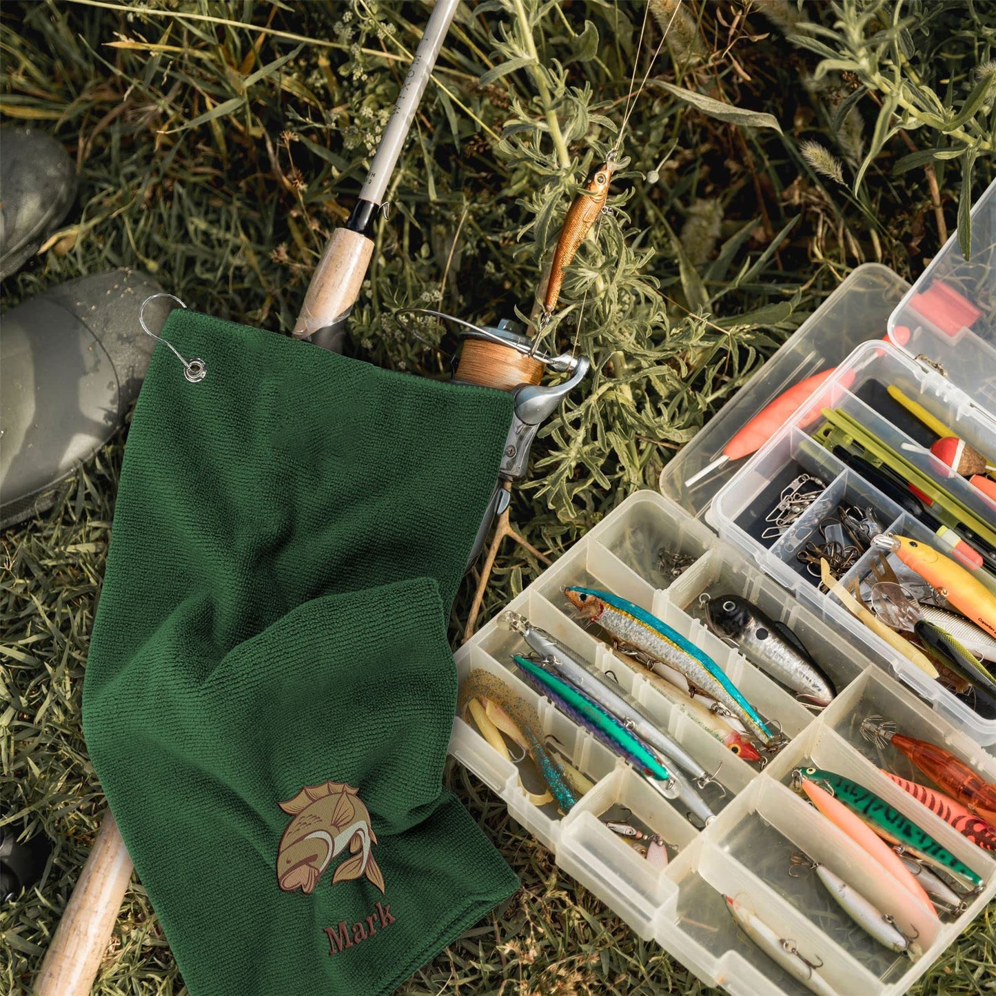 - Fishing Gifts for Men | Personalised Fishing Towel Accessories Gear | Luxury Embroidered 100% Cotton and Microfibre Towels -