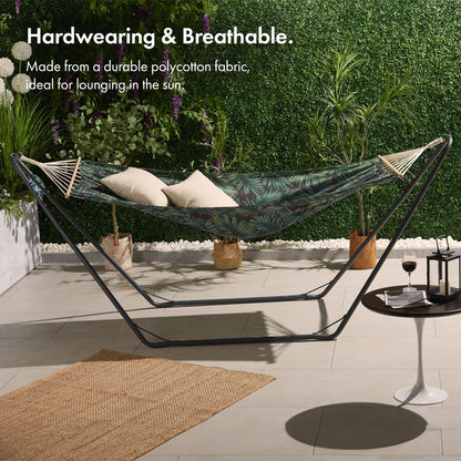 - VonHaus 1 Seater Hammock With Frame - Leaf Print 1 Person Garden Hammock with Stand -