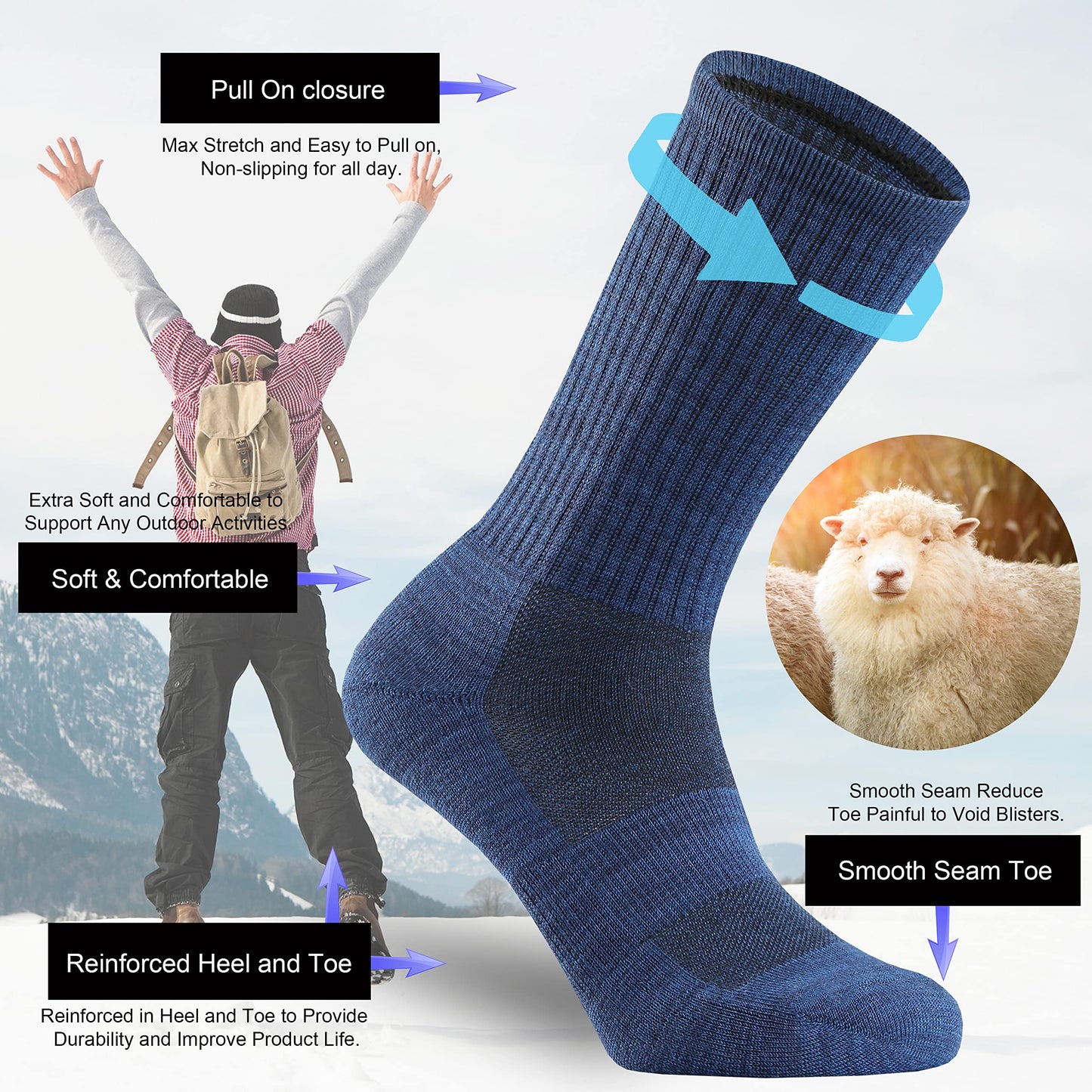 - Ortis Men's Merino | Wool Moisture Wicking | Outdoor Hiking Socks | Pack of 4 -