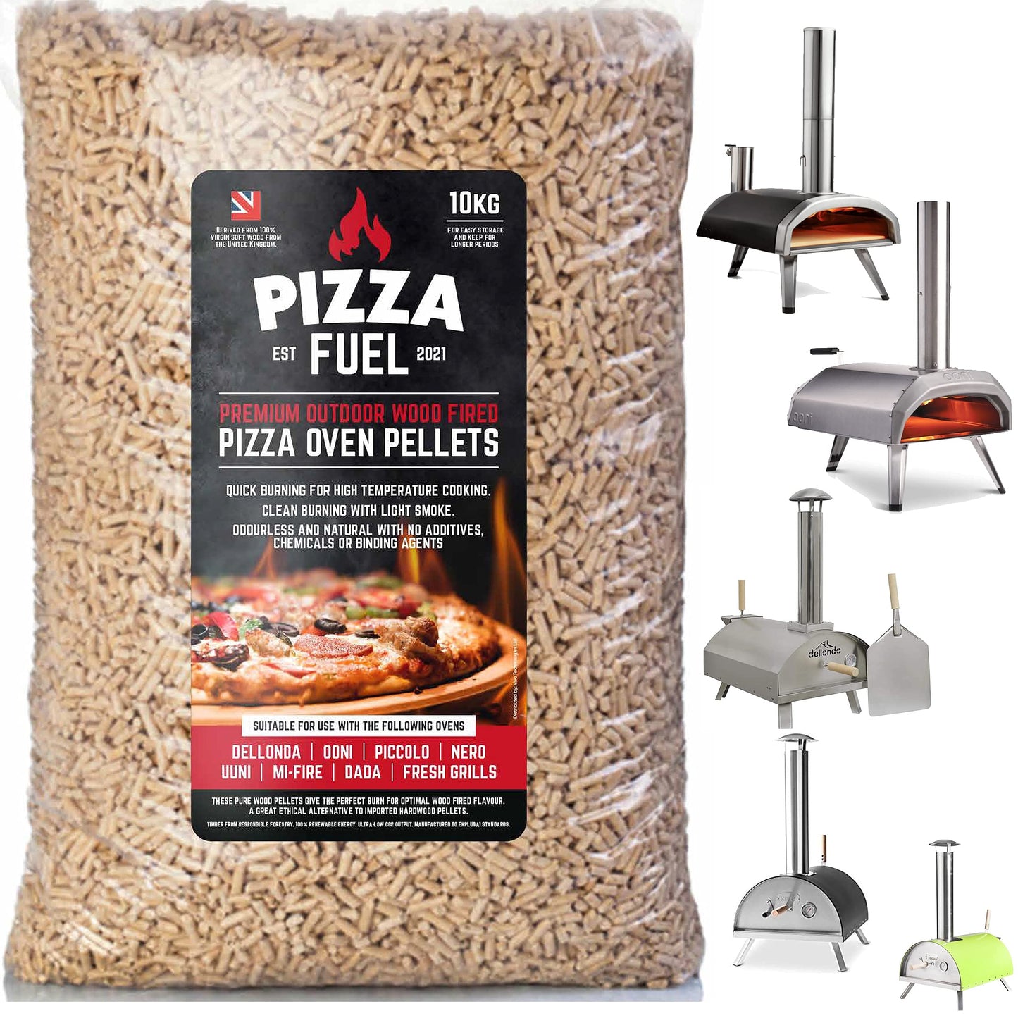 10kg Premium Pizza Oven Wood Pellets for Ooni Dallonda Nero Fresh Grills Uuni Ninja Wood Fire Electric BBQ- ENPLUSA1 Standard