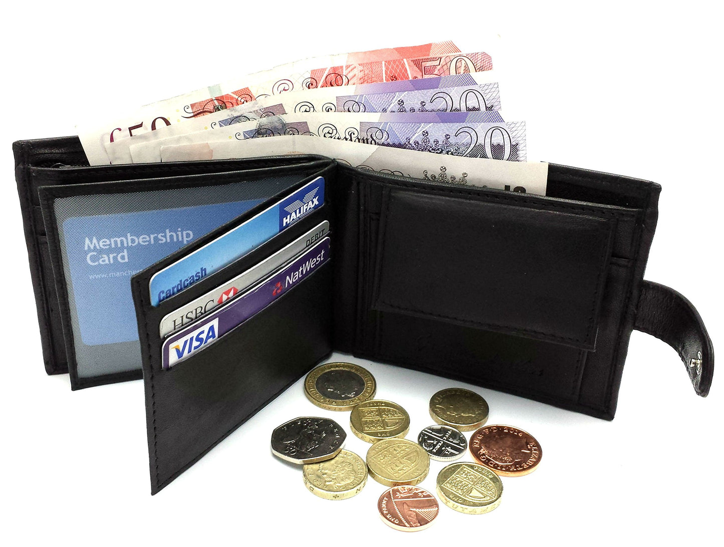 - Personalised Black Engraved Soft Leather Mens Wallet | Coin Pocket Pouch -
