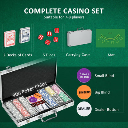 - 300-Piece Poker Chips Set with Aluminium Case | Casino Texas Holdem Poker Set with Mat -