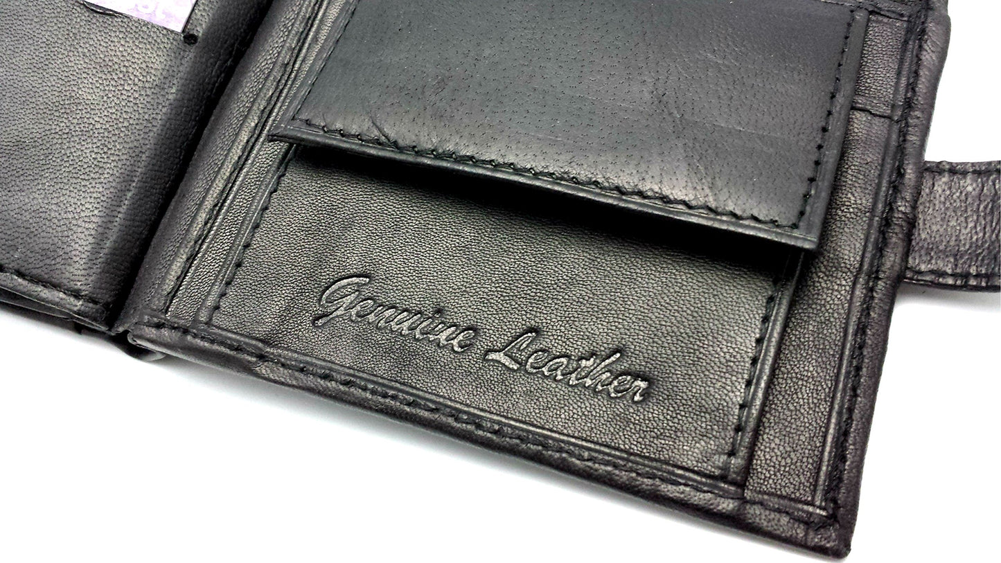 - Personalised Black Engraved Soft Leather Mens Wallet | Coin Pocket Pouch -