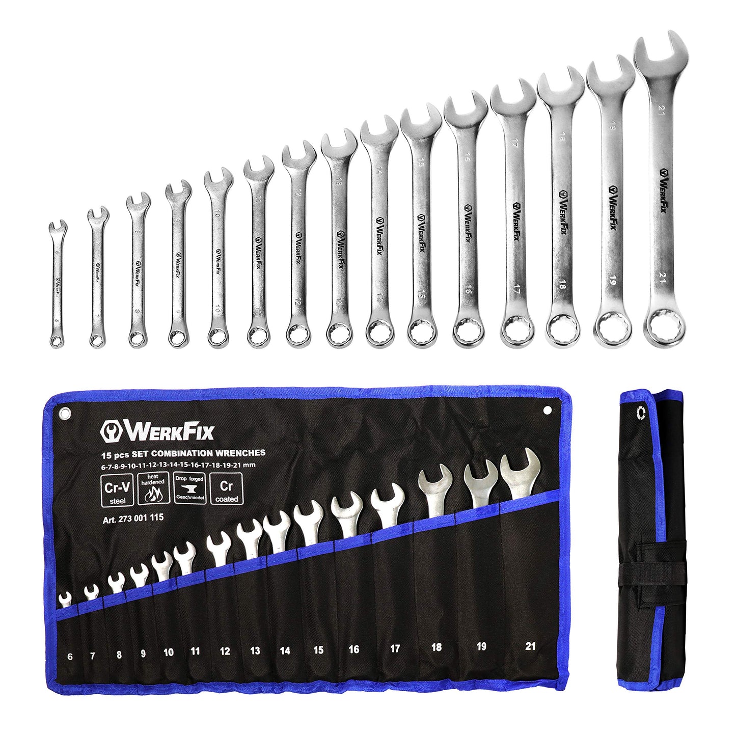 - WerkFix Combination Spanner Set 15-Piece 6-21 mm