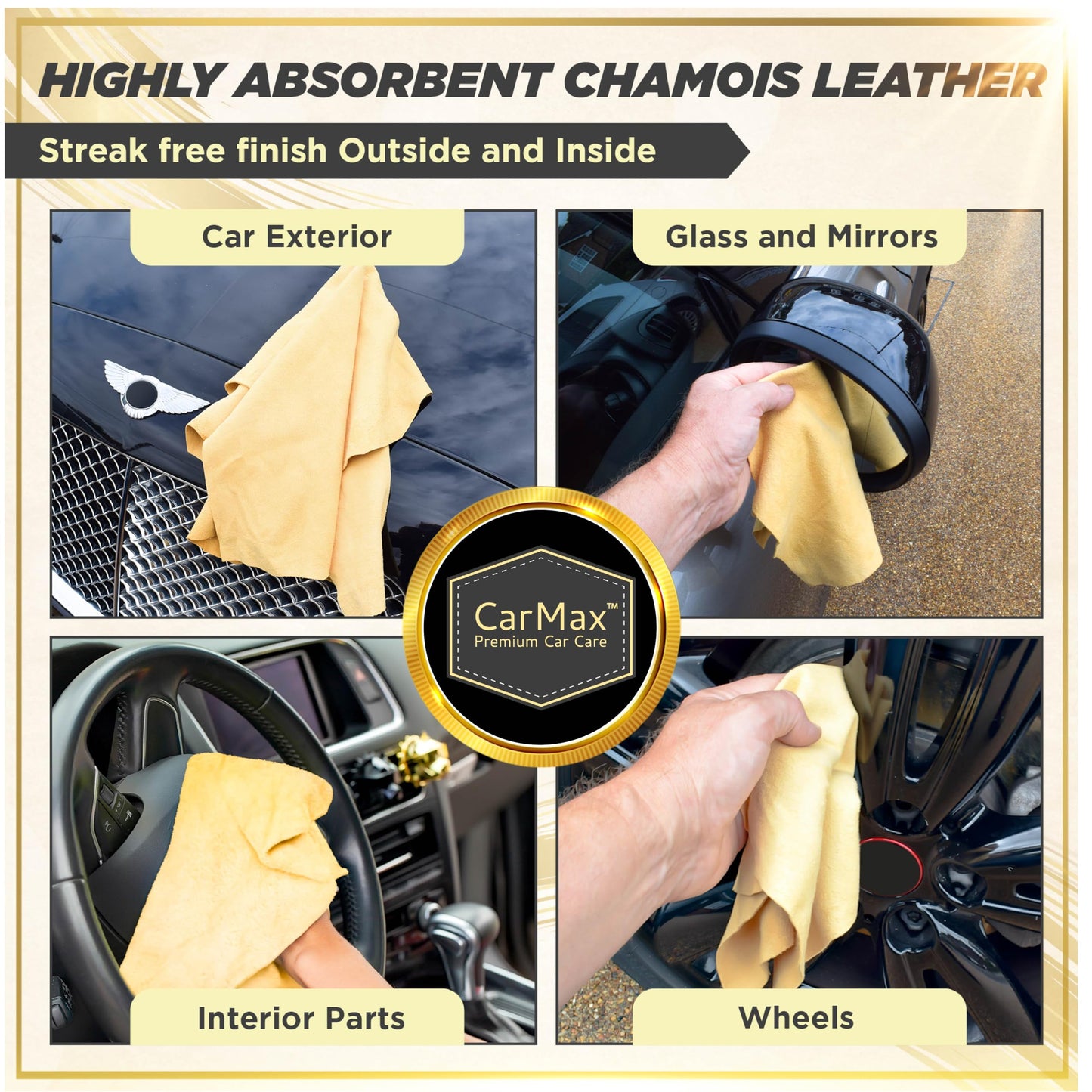 CarMax English Premium Grade Professional Natural Chamois Leather - our biggest and best shammy, super soft and highly absorbent, Made in the UK