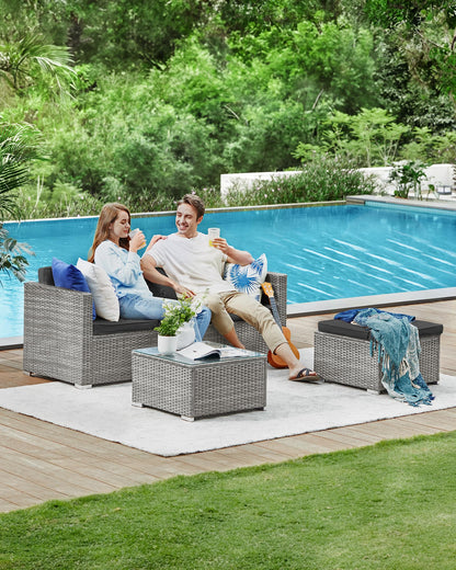 - SONGMICS Garden Furniture Set | PE Rattan Patio Furniture Set | Outdoor Corner Sofa Couch | Comes With Cushions and Glass Table | Grey GGF005G55 -