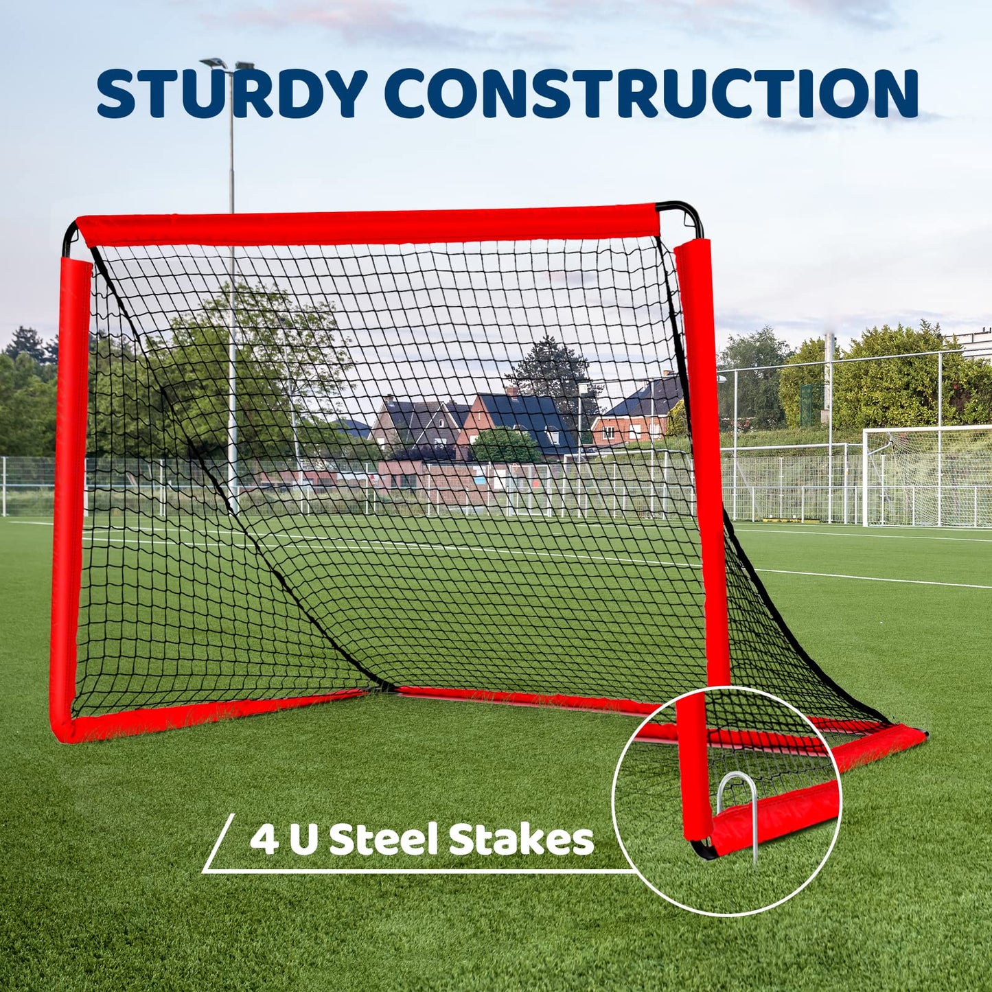 BremToy 2 in 1 Football Goal 6ft x 4ft, Football Goals for the Garden with Target Goal Net, Waterproof Oxford Cloth Football Goal for Kids, 4 U-Shaped Steel Stakes, Portable Bag