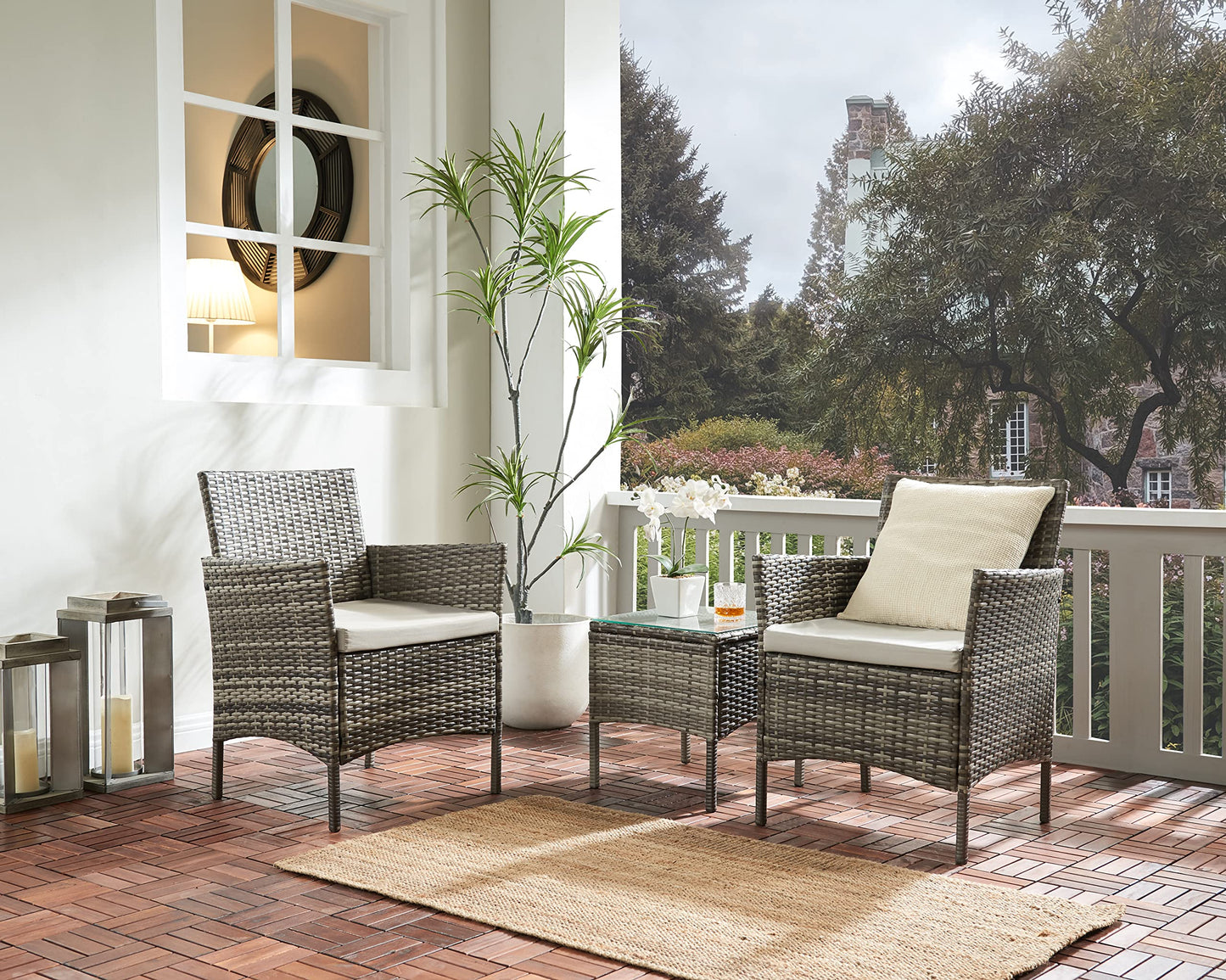 - TMEE Rattan Garden Outdoor Furniture Set Gray | 3 Pieces Patio Conversation Sets -