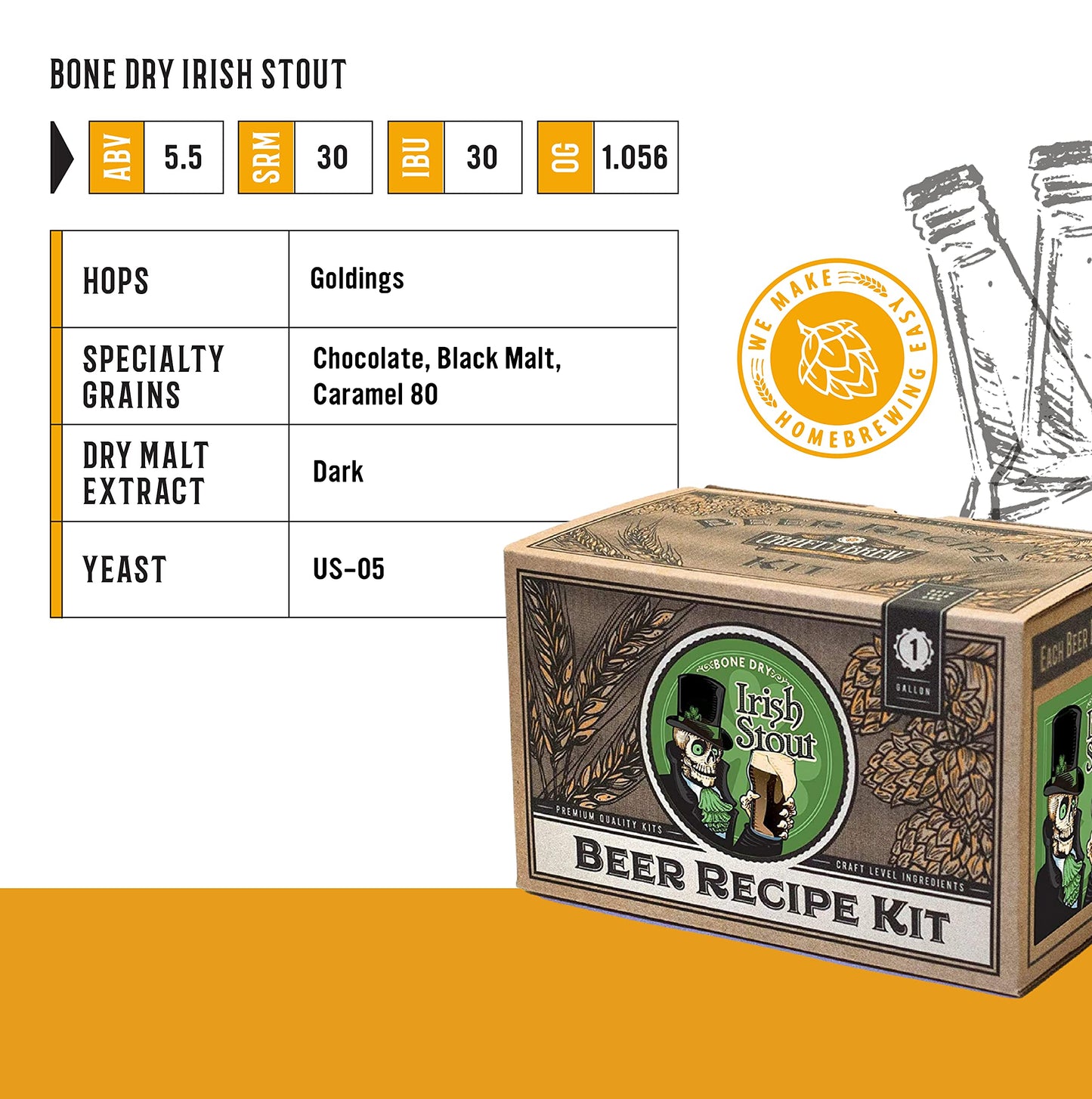 Craft A Brew Bone Dry Irish Stout Refill Recipe Kit; 1 Gallon; Ingredients for Home Brewing Beer