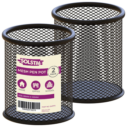 - SOLSTM Mesh Pen Holder for Desk | 2 PCS Black Mesh Pen Pot -