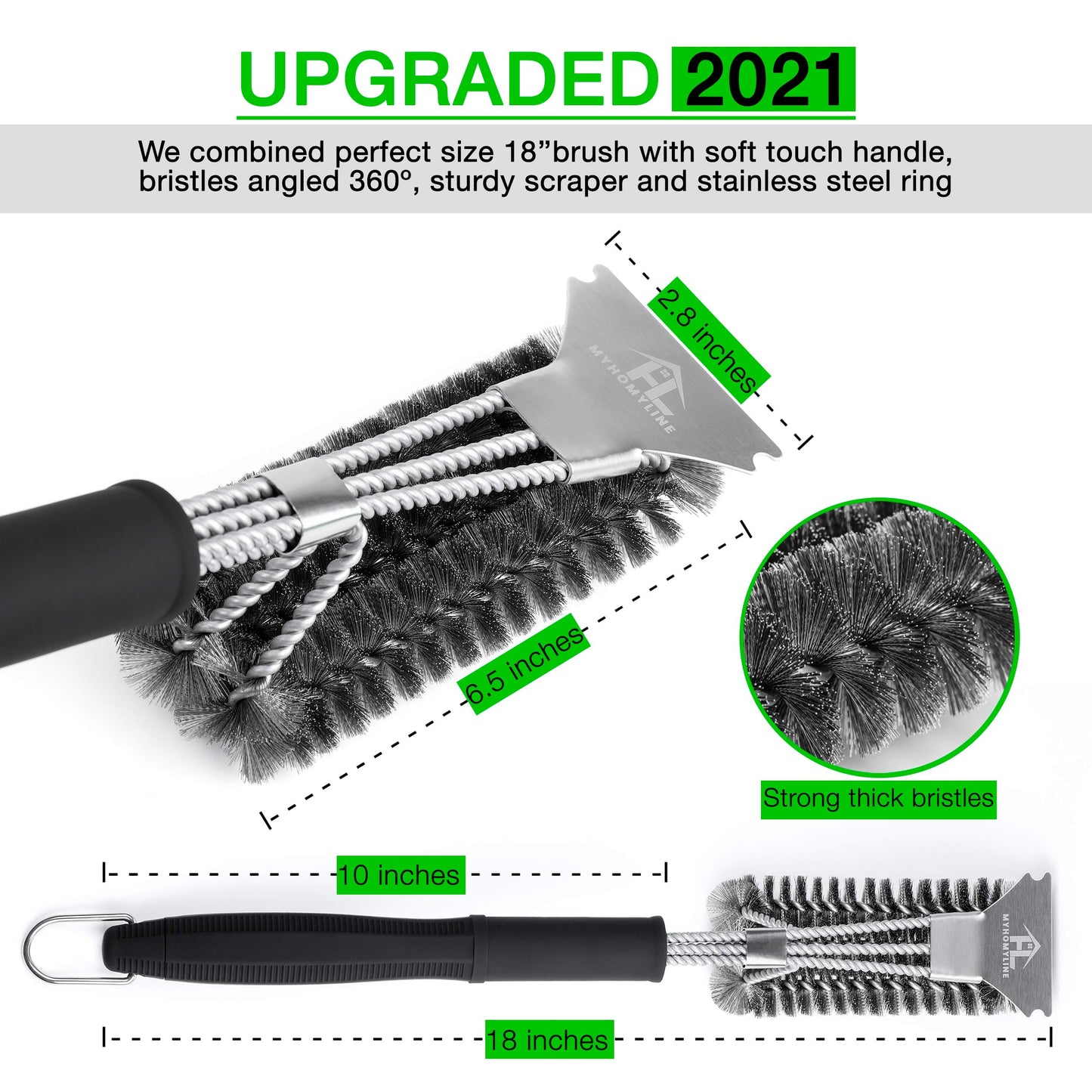 BBQ Grill Cleaning Brush & Scraper - Metal BBQ Grill Brush for Weber, Gas, Charcoal, Iron, Porcelain, All Grilling Grates - Safe Stainless Steel 18 Inch BBQ Brush with Grill Scraper (43 cm)