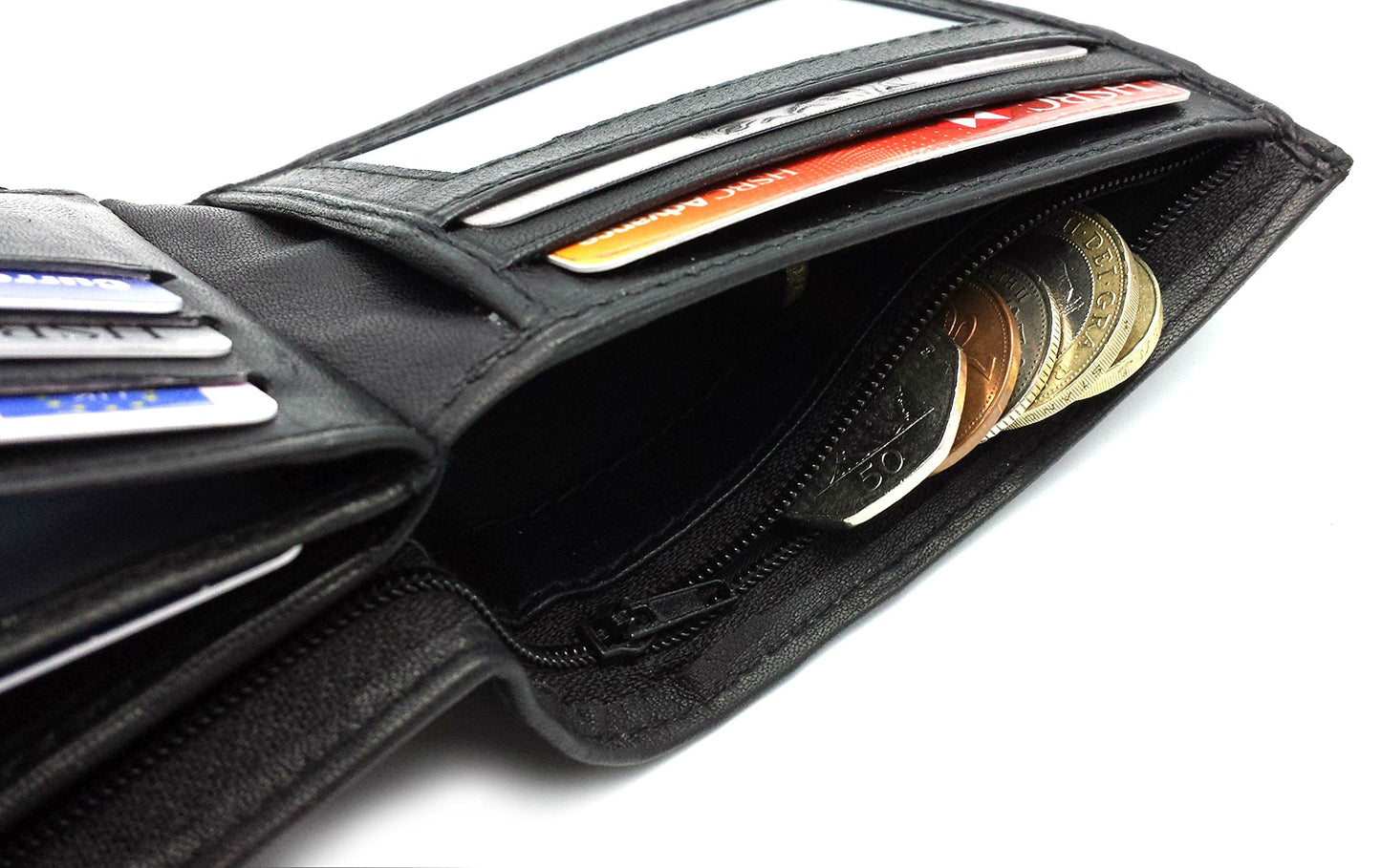- Personalised Black Engraved Soft Leather Mens Wallet | Coin Pocket Pouch -