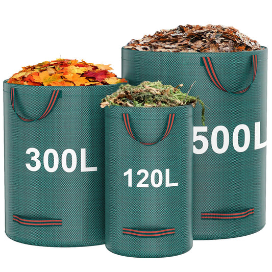 3 Sacks Garden Waste Bags Heavy Duty, Green Garden Waste Sacks Reusable, Industrial Fabric and Handles, Garden Refuse Rubbish Bag, Ideal for Collecting Plant waste grass and Leaves (500L*300L*120L)