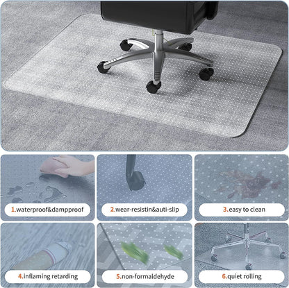 - WASJOYE PVC Chair Mat for Carpet, T-shape Transparent PVC Desks Mat Large 75
