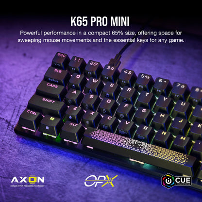 CORSAIR K65 PRO MINI RGB 65% Optical-Mechanical Wired Gaming Keyboard – OPX Linear Switches – PBT Double-Shot Keycaps – iCUE Compatible – PC, PS5, PS4, Xbox – QWERTY UK – Black