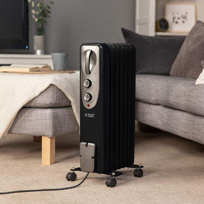 - Russell Hobbs 1500W/1.5KW Oil Filled Radiator | 7 Fin Portable Electric Heater -