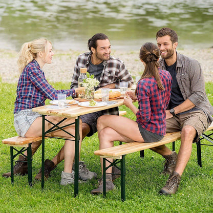 - Large 3 Piece Wooden Folding Picnic Beer Table | Dining Table Set For Camping Or BBQ -