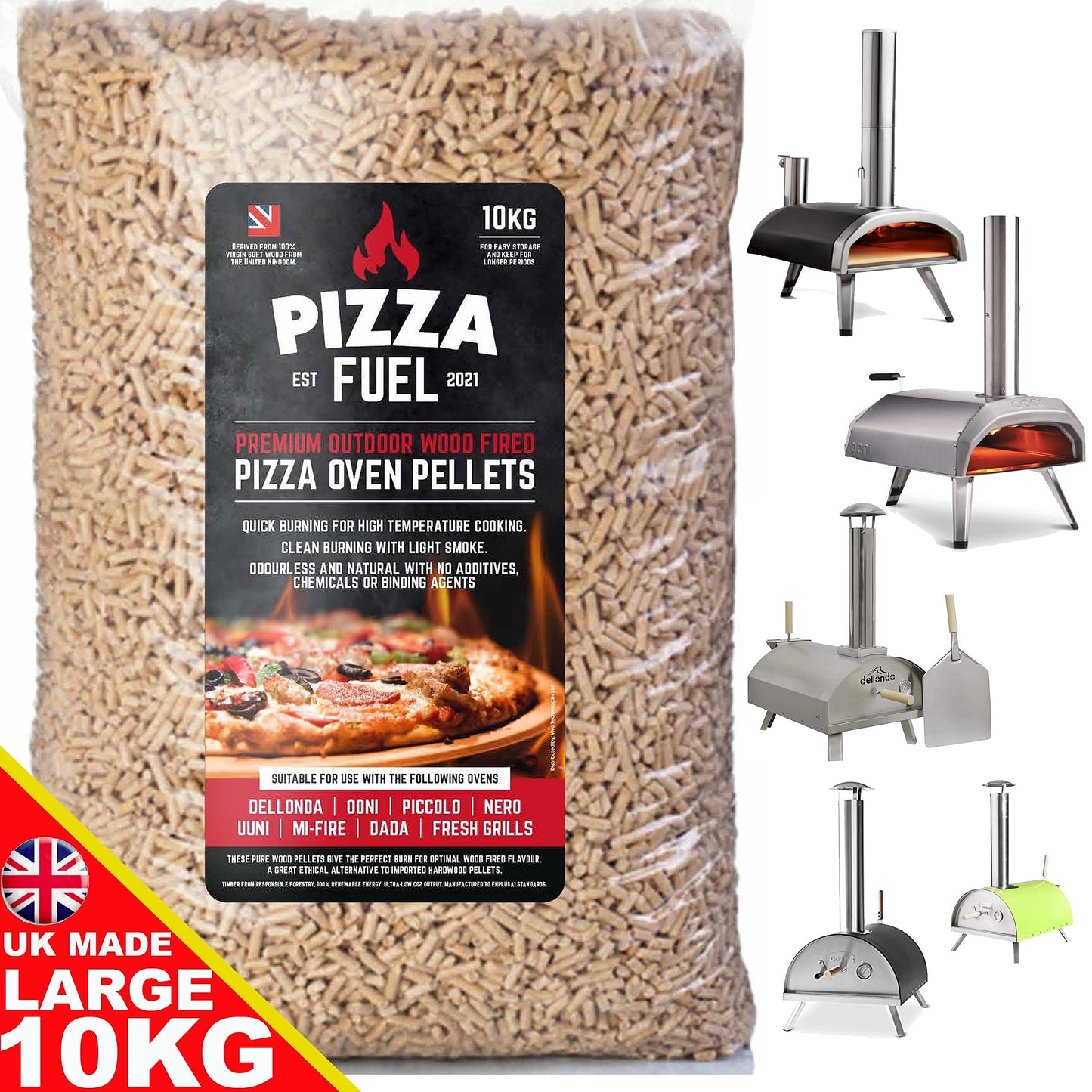10kg Premium Pizza Oven Wood Pellets for Ooni Dallonda Nero Fresh Grills Uuni Ninja Wood Fire Electric BBQ- ENPLUSA1 Standard