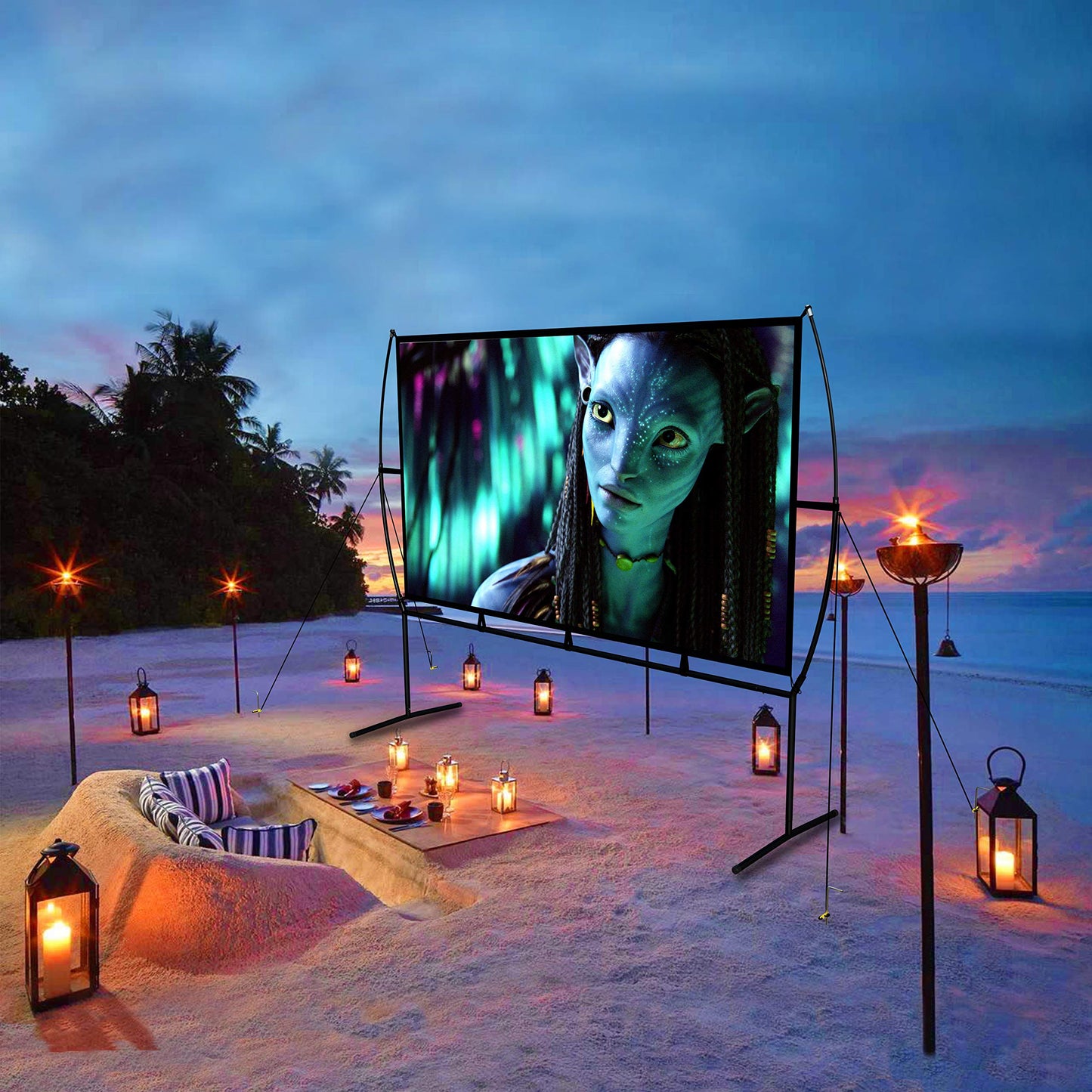 - Projector Screen with Stand Foldable Portable Movie Screen 100 Inch（16：9) | HD 4K Double Sided Projection Screen -