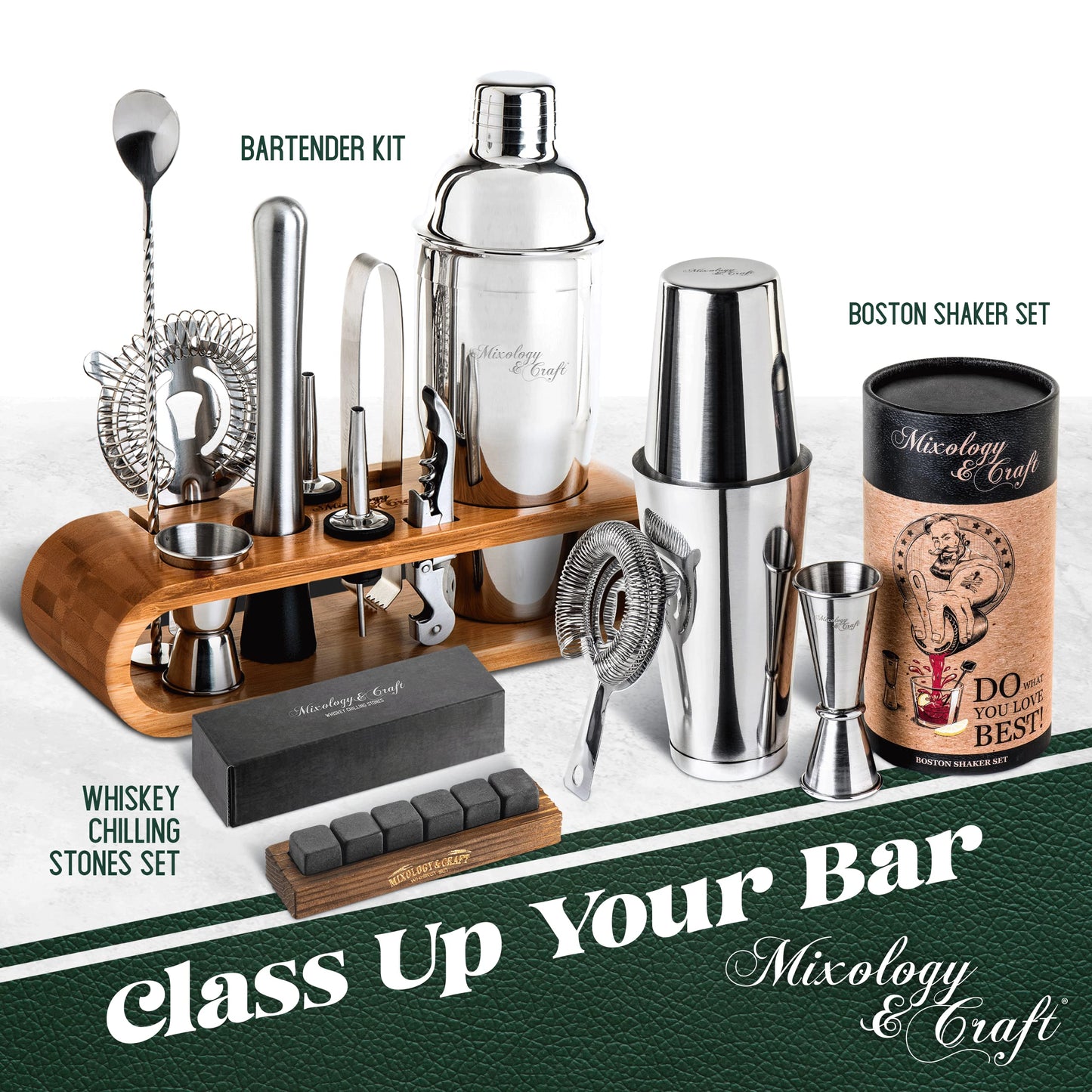 Cocktail Shaker Boston Shaker Set: Professional Weighted Martini Shakers, Cocktail Strainer and Japanese Jigger | Portable Bar Shaker Set for Drink Mixer Bartending | Exclusive Recipes Cards (Silver)