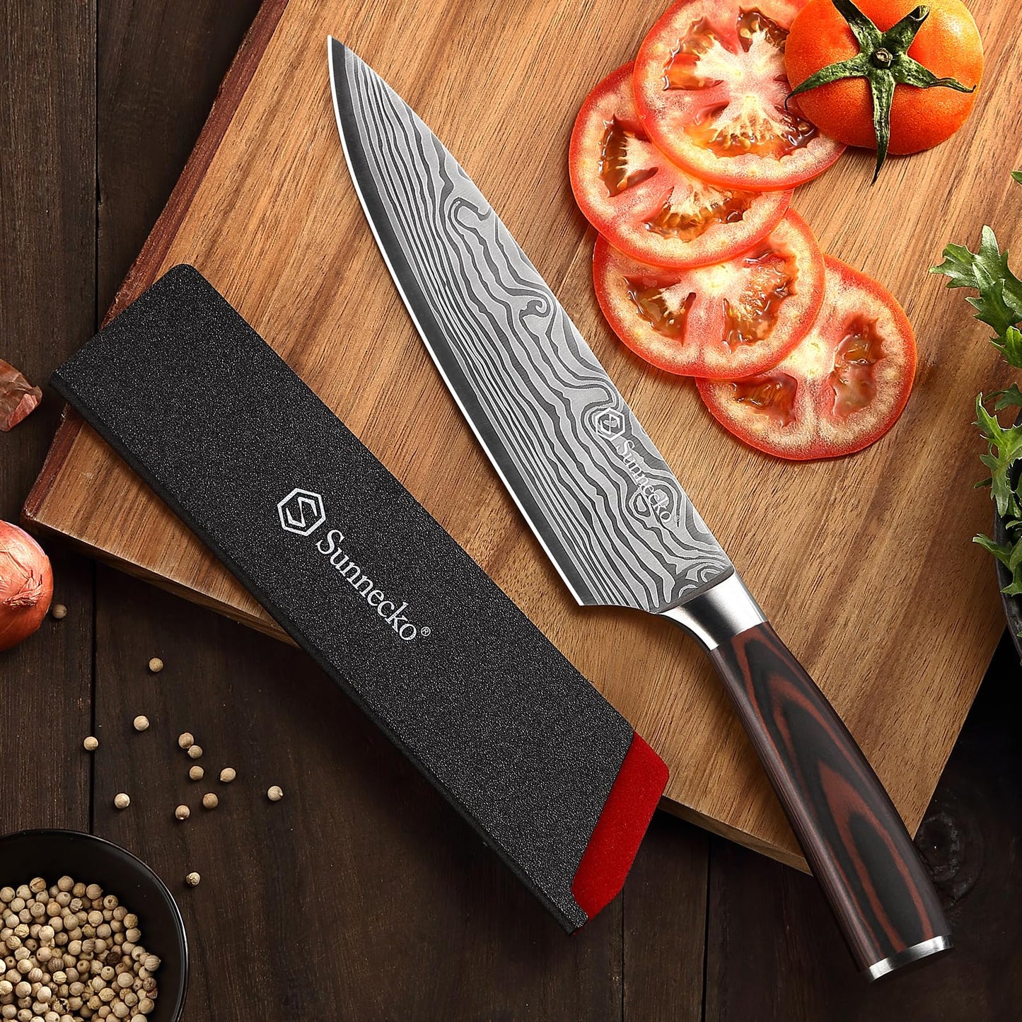 - Sunnecko Chef Knife 8 inch | Kitchen Knife with Sharp High Carbon Stainless Steel Blade -