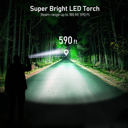 Blukar LED Torch Battery Powered, 2000L Super Bright Adjustable Focus Flashlight, 5 Lighting Modes, IPX6 Waterproof Pocket Size Torch for Power Cuts, Emergency (3 AAA Batteries Included)