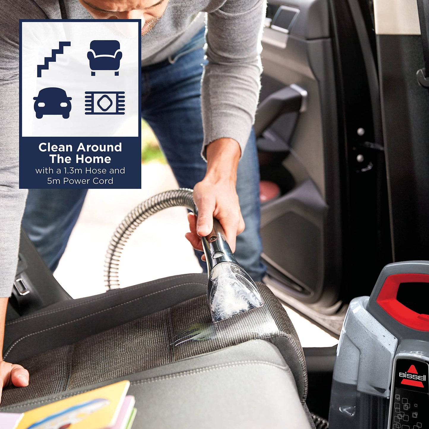 BISSELL SpotClean | Portable Carpet Cleaner | Lifts Spots and Spills with HeatWave Technology | Clean Carpets, Upholstery & Car | 36981 | Black/ Red