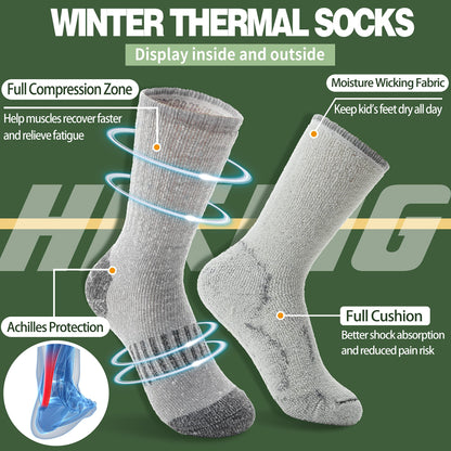 - Sandsuced Kids Merino Wool Walking Socks | Girls Boys | Winter Thermal Warm -