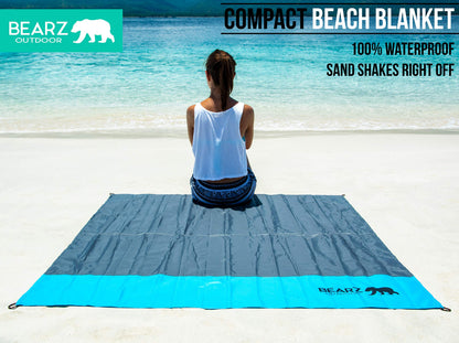 BEARZ Outdoor Travel Blanket - Pocket Sized Beach Blanket Camping Blanket, Waterproof Picnic Blanket, Sandproof Beach Mat - Camping Gadgets & Festival Hiking Accessories (Blue)