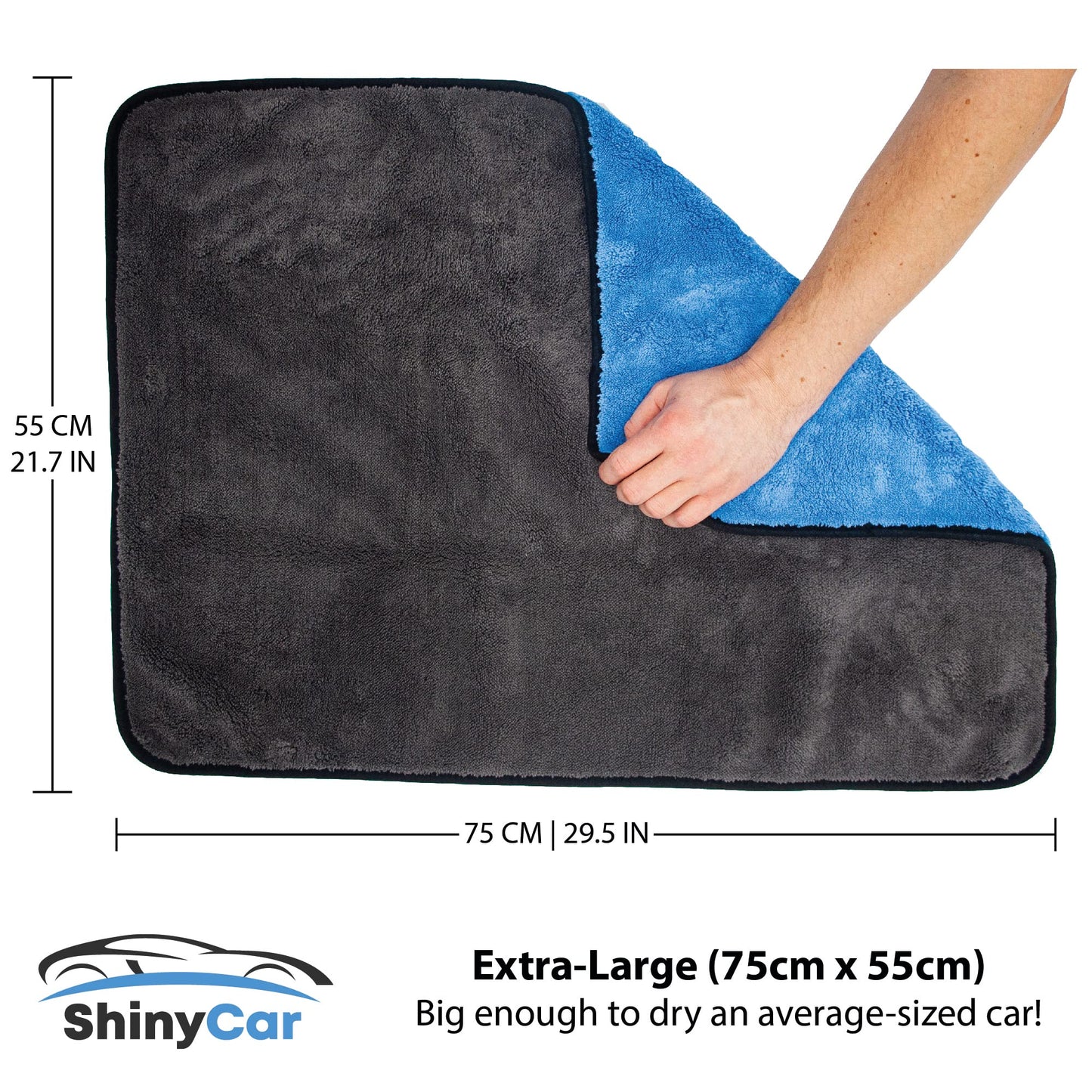 - ShinyCar® UK | Professional XL 1000GSM Microfibre Car Drying Towel | 75x55cm | Ultra Deep Soft Plush Pile -