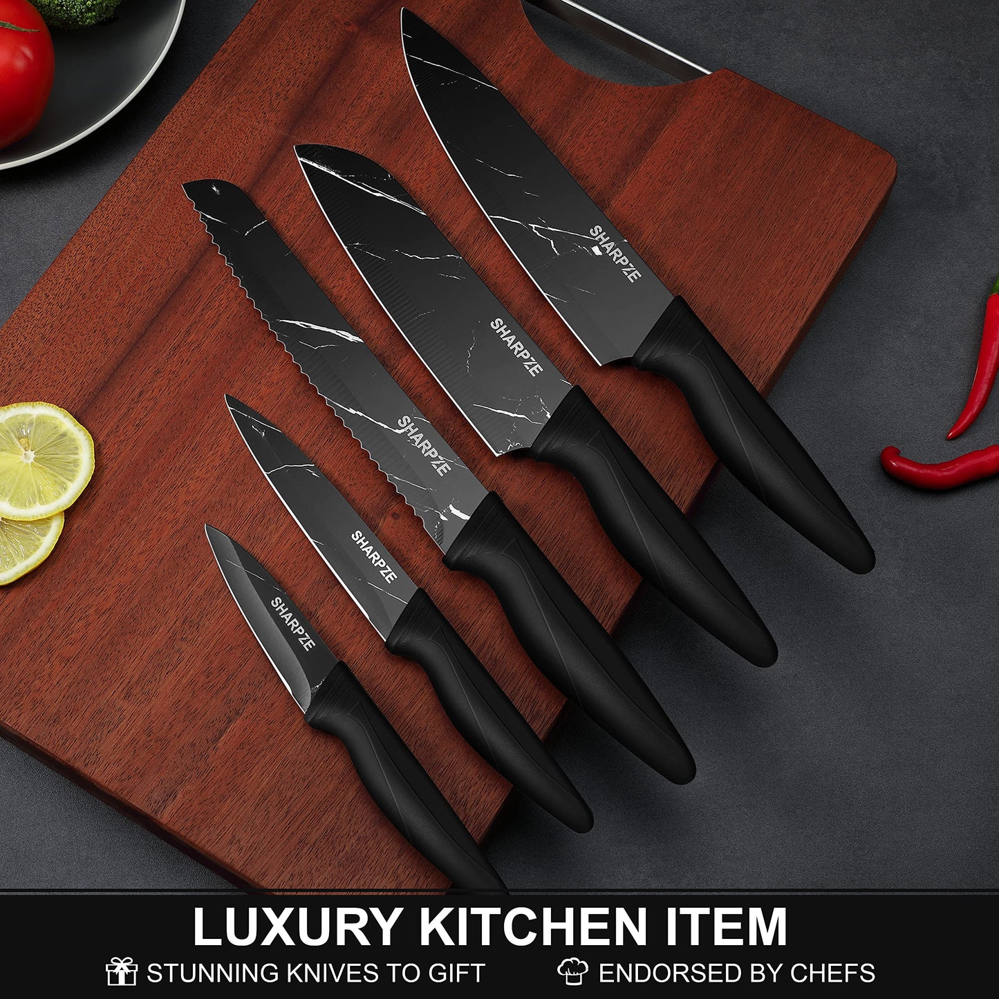 - Kitchen Knife Set of 5 | Ultra Sharp Stainless Steel Blade I Kitchen Knives with Ergonomic Handle & Sheaths Include Paring -