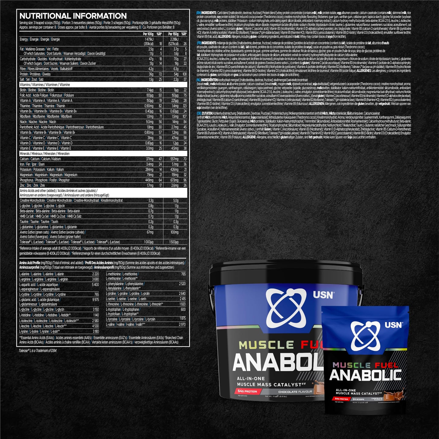 - USN Muscle Fuel Anabolic Chocolate All-in-one Protein Powder Shake -