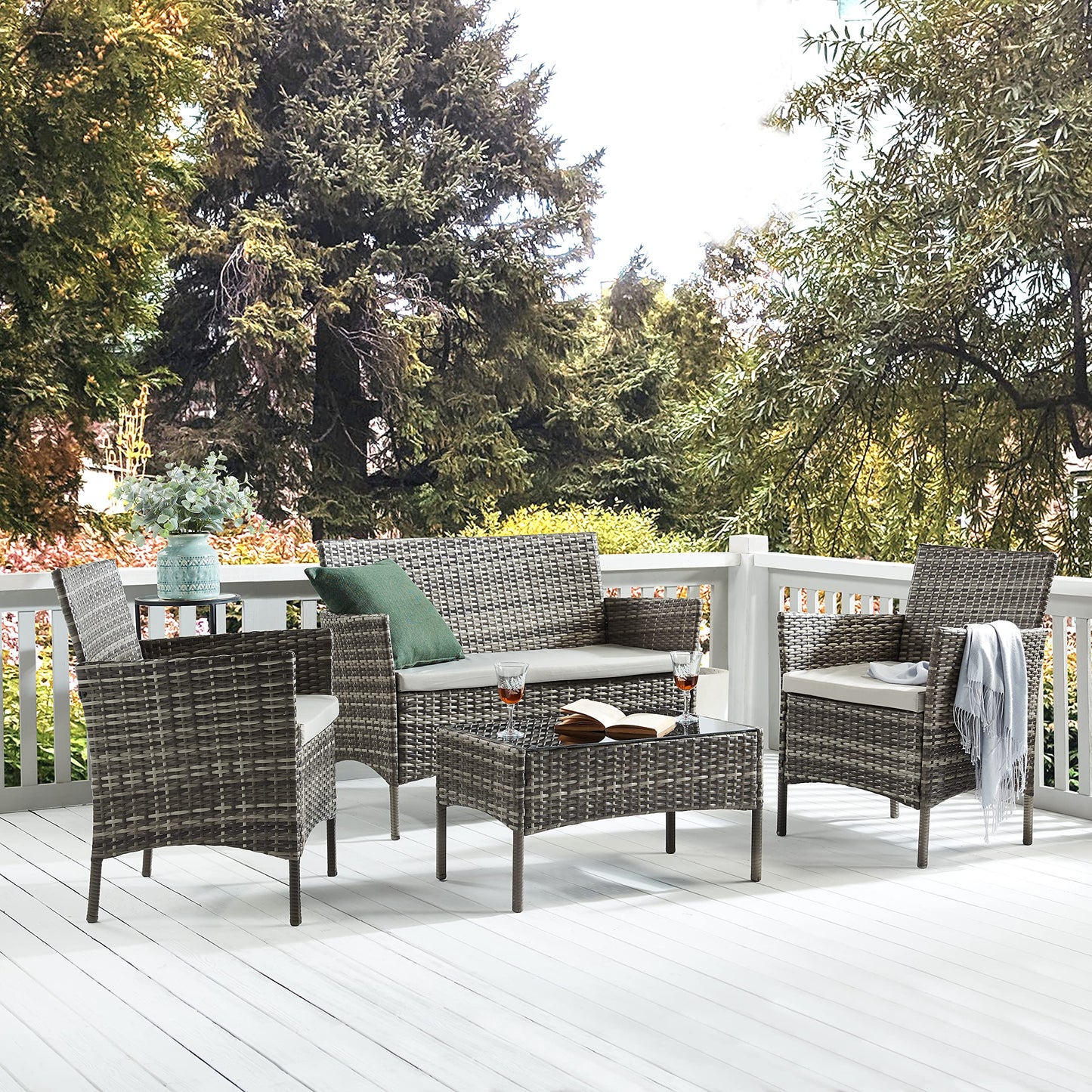- TMEE Rattan Garden Outdoor Furniture Set | 4 Seaters Patio Conversation -