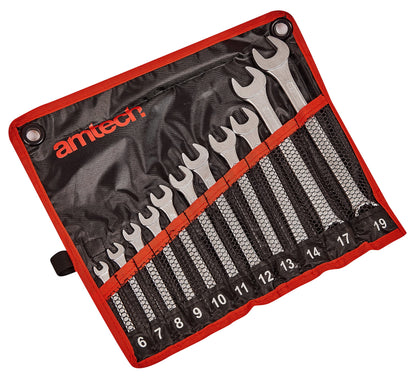 Amtech K0400 Combination Spanner Set, Drop Forged and Chrome Plated Spanners, 6mm to 19mm