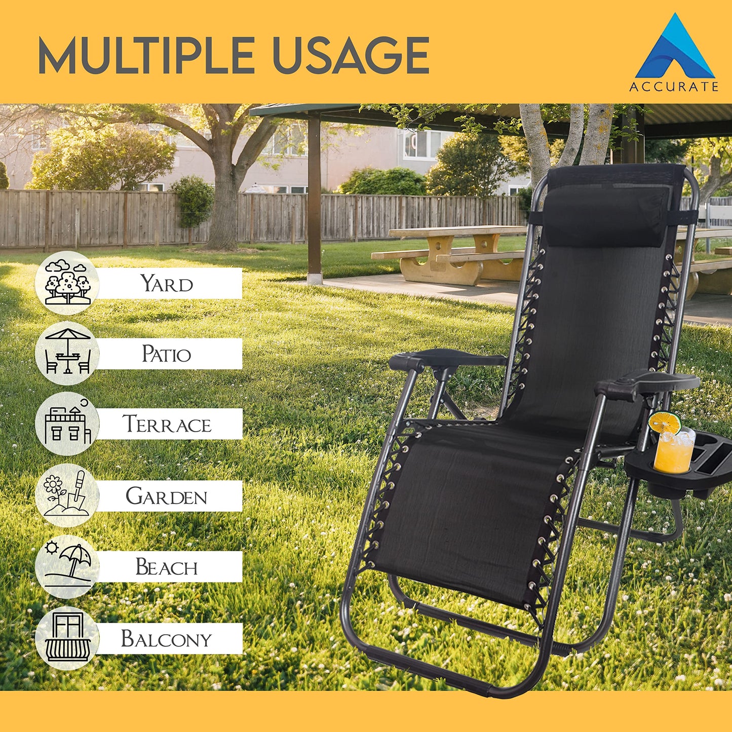 1ABOVE 1 PK Folding Reclining Chair | Heavy Duty Textoline Zero Gravity Chair | Garden Outdoor Patio Sun Lounger