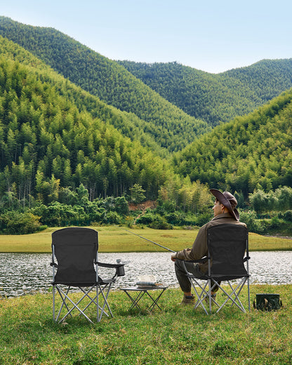 - SONGMICS Set of 2 Folding Camping Chairs | Cup Holder | Heavy Duty Structure | Max. Load Capacity 150 kg | Black -