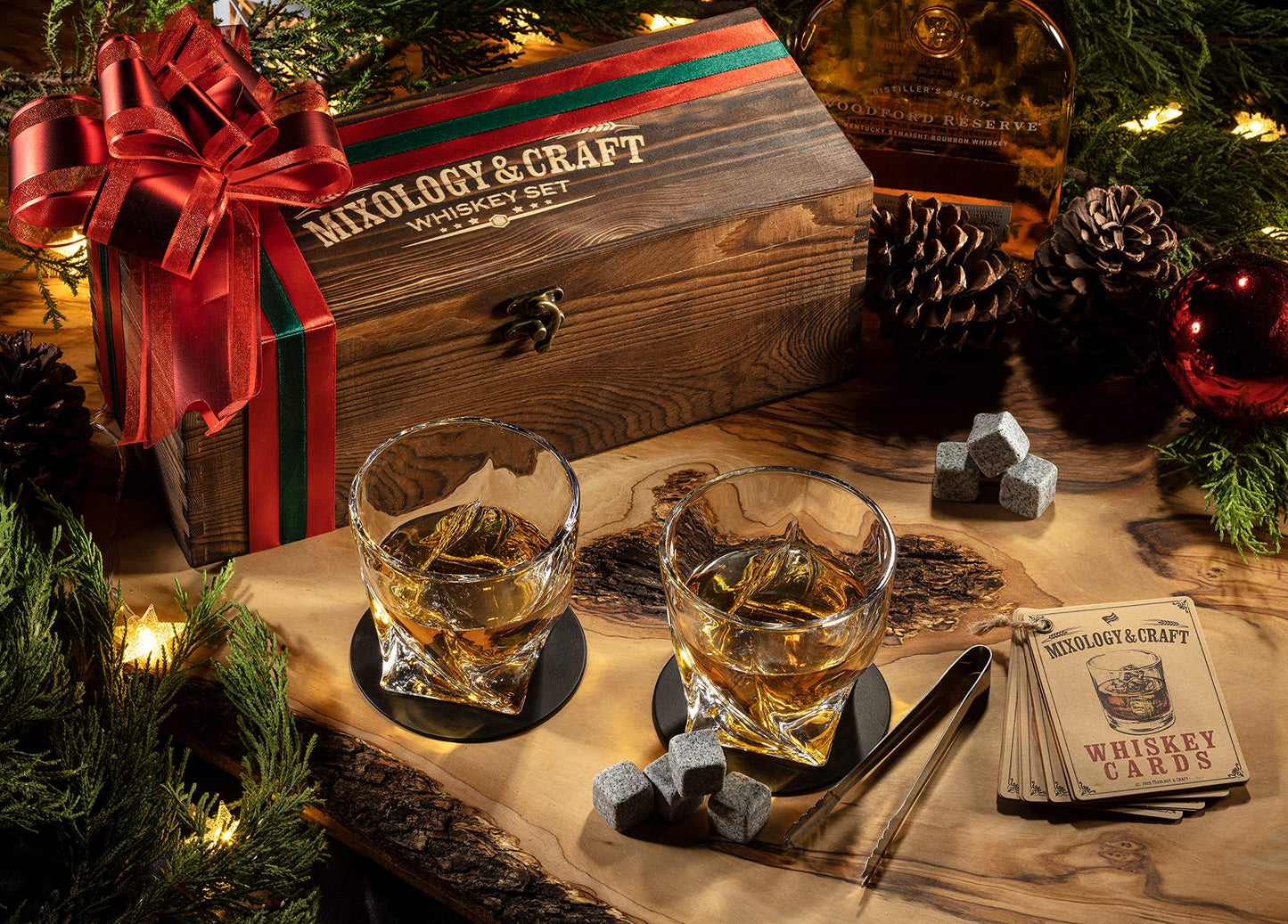 - Whiskey Stones Gift Set for Men | Whiskey Glass and Stones Set with Wooden Box