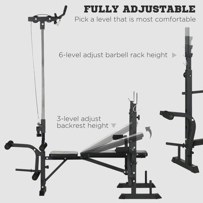 HOMCOM Adjustable Weight Bench with Pulley System, Incline Bench Press Set with Squat Rack, Leg Developer, Butterfly and Weight Storage, for Home Gym Full Body Workout