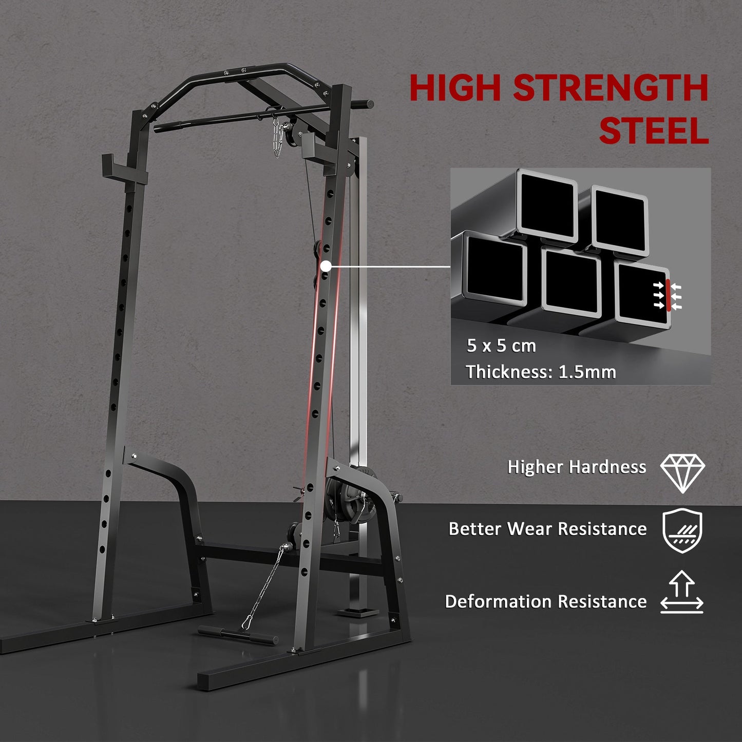 SPORTNOW Power Cage Power Rack with 15-Level Squat Rack, Cable Pulley System, Lat Pulldown & Pull Up Bar