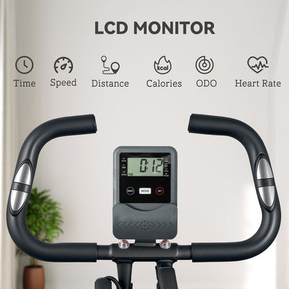 SPORTNOW Folding Exercise Bike with Arm Bands and Hand Pulse Sensor