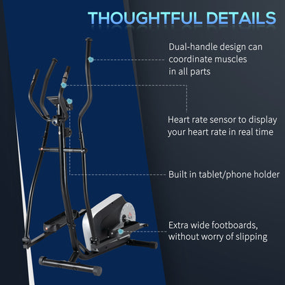 HOMCOM Elliptical Cross Trainer w/ Adjustable Resistance, LCD Monitor, Wheels