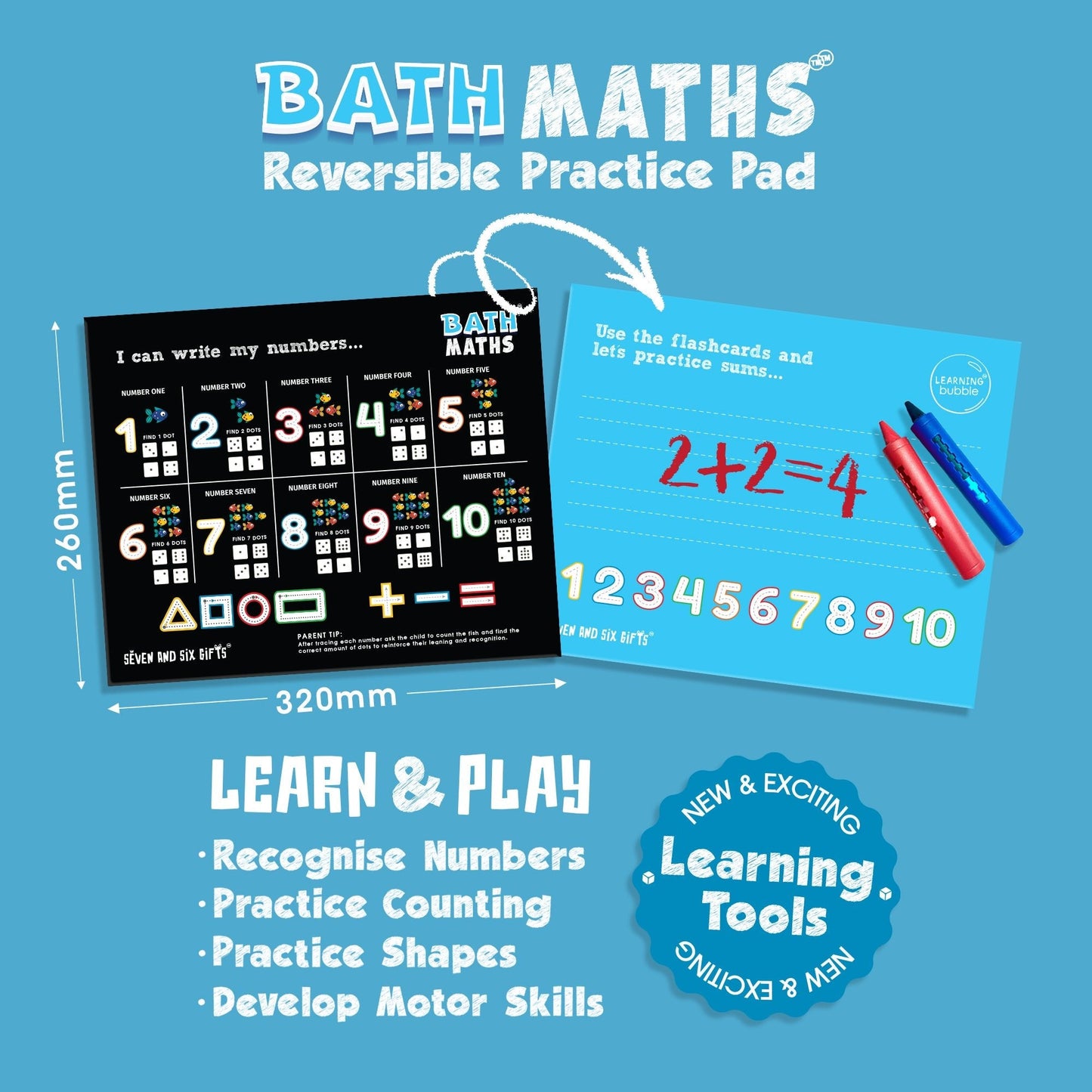 Bath Maths: Educational Bath Toys & Number Games - Bath Crayons and Learning Flashcards