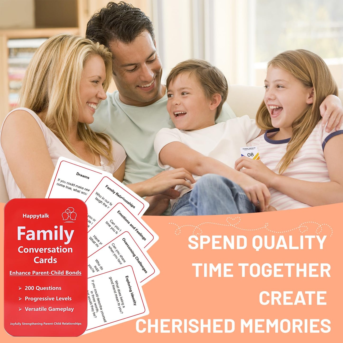 Happytalk Conversation Cards for Kids – 200 Engaging Prompts for Family Time and Travel